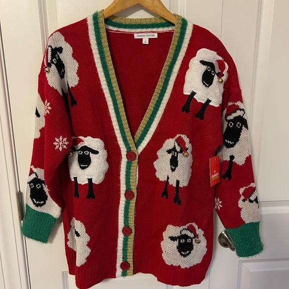 Ugly Christmas Sweater Other - Ugly Christmas Sweater Sheep with jingle bell hats cardigan Kohl's Unisex L NWT